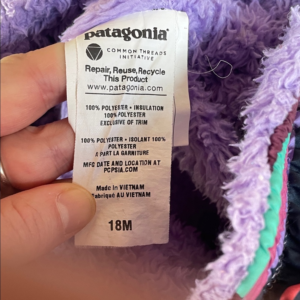 PATAGONIA 12-18M Baby Snow Pants Fleece Lined Waterproof - Pink, Purple Stripes - Picture 2 of 5